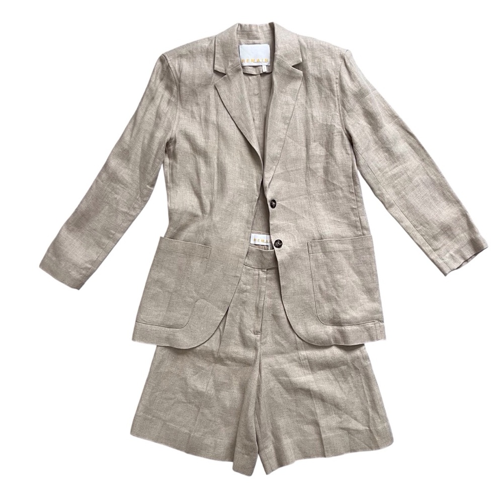 Remain Birger Christensen Linen Suit Set Kit Shorts Helen Blazer Beige Tan Sz 2
